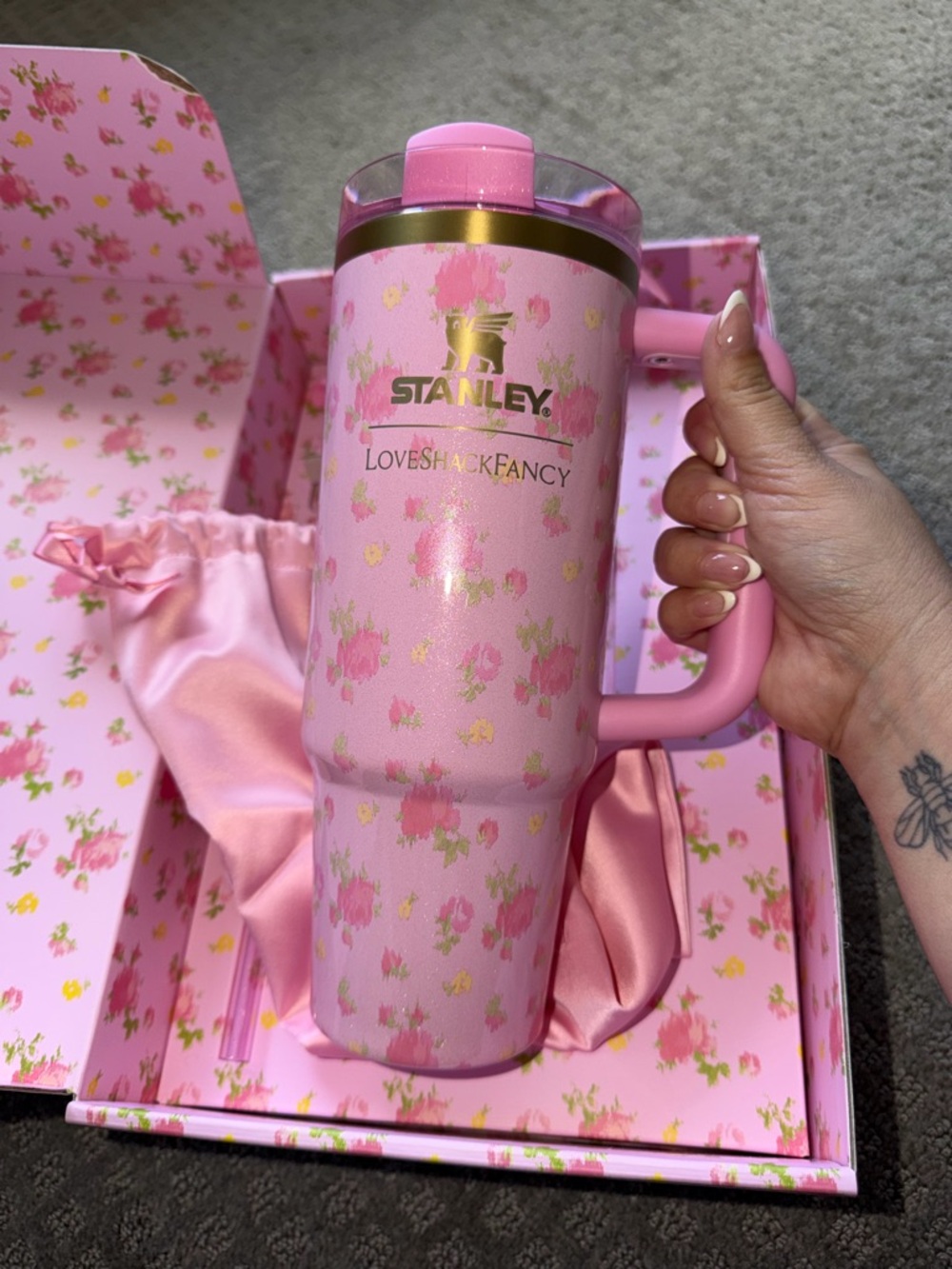 LoveShackFancy x Stanley Pink Floral Travel Tumbler
